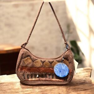 Silver Blue brand Brown Patterned sequin Women's Bag